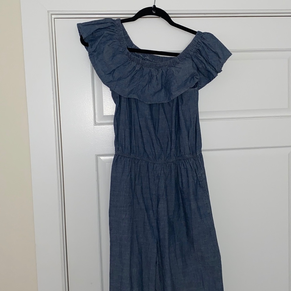 Chambray Convertible Neckline Cropped Jumpsuit